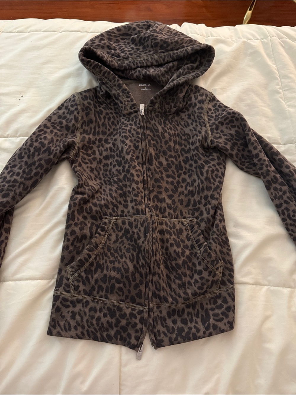 Hollister Brown Leopard Print Zip Hoodie